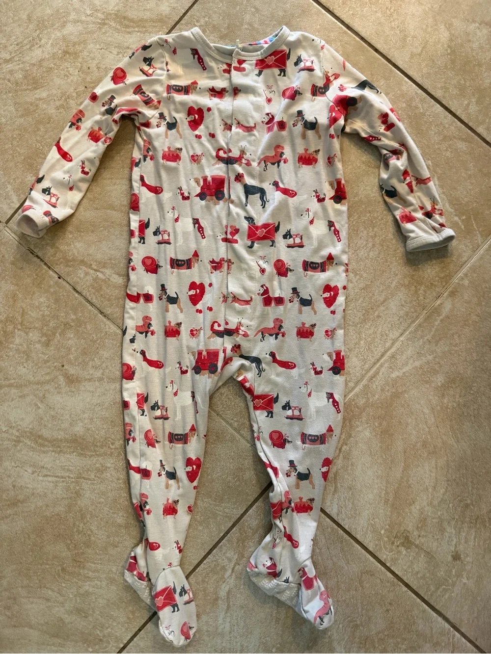 Magnetic Me Cream Footed One-Piece with Red Valentine Print